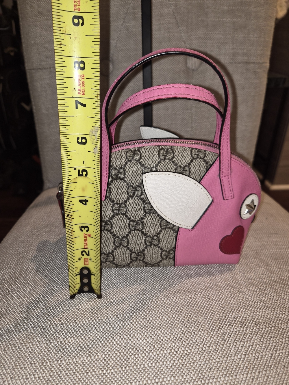 Gucci Kids GG Supreme Zoo Line Pink Leather Rabbit Face Pyramid Top Handle Bag - Picture 7 of 16